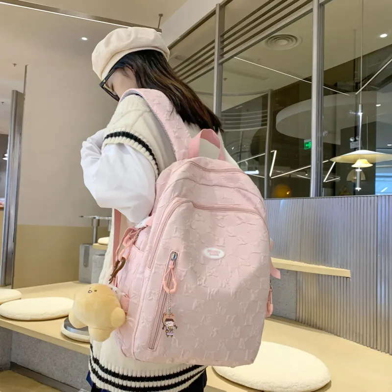 URBAN FOREST Nylon Backpack Unisex Blue/Pink/Black/Khaki/White-10