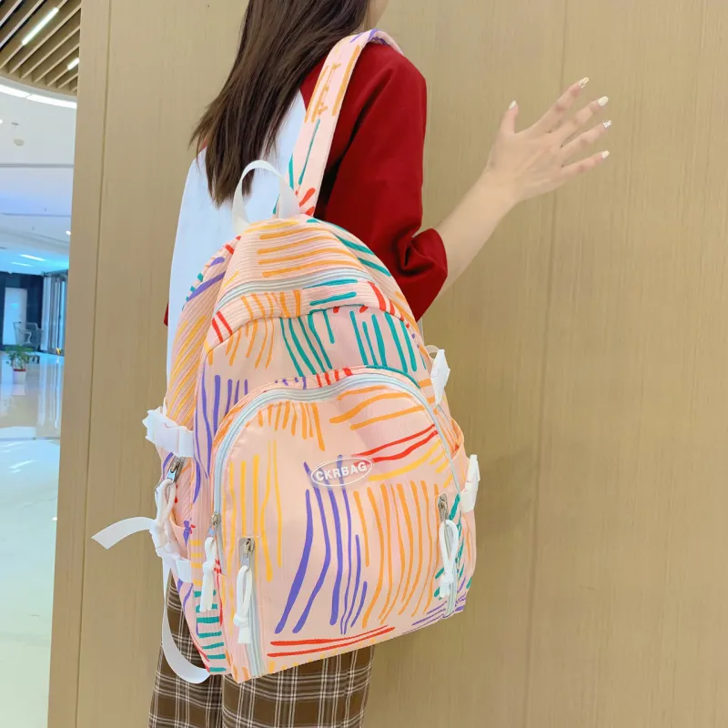 URBAN FOREST Nylon Backpack Unisex Ivory/Light Yellow/Pink-14