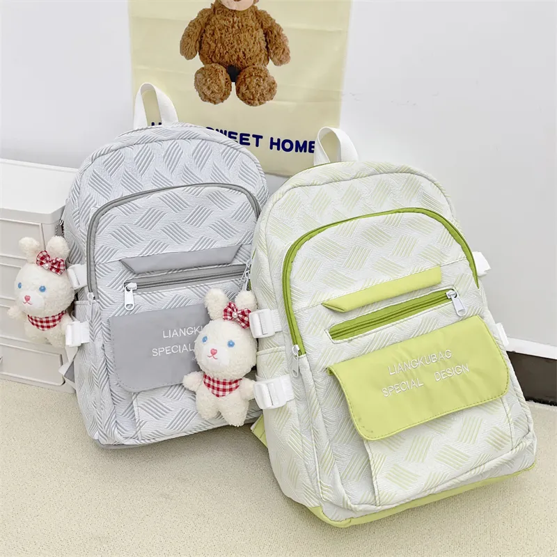 URBAN FOREST Nylon Backpack Regular Women's Gray/Violet/Neon Green/Light Blue-8
