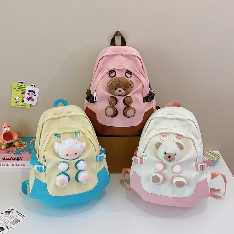 URBAN FOREST Nylon, Plush Backpack Women's Pink/Blue/Yellow/Black-2