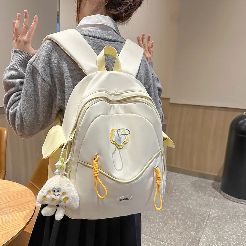 URBAN FOREST Nylon Backpack Unisex White/Black/Light Yellow/Sky Blue/Pink-4
