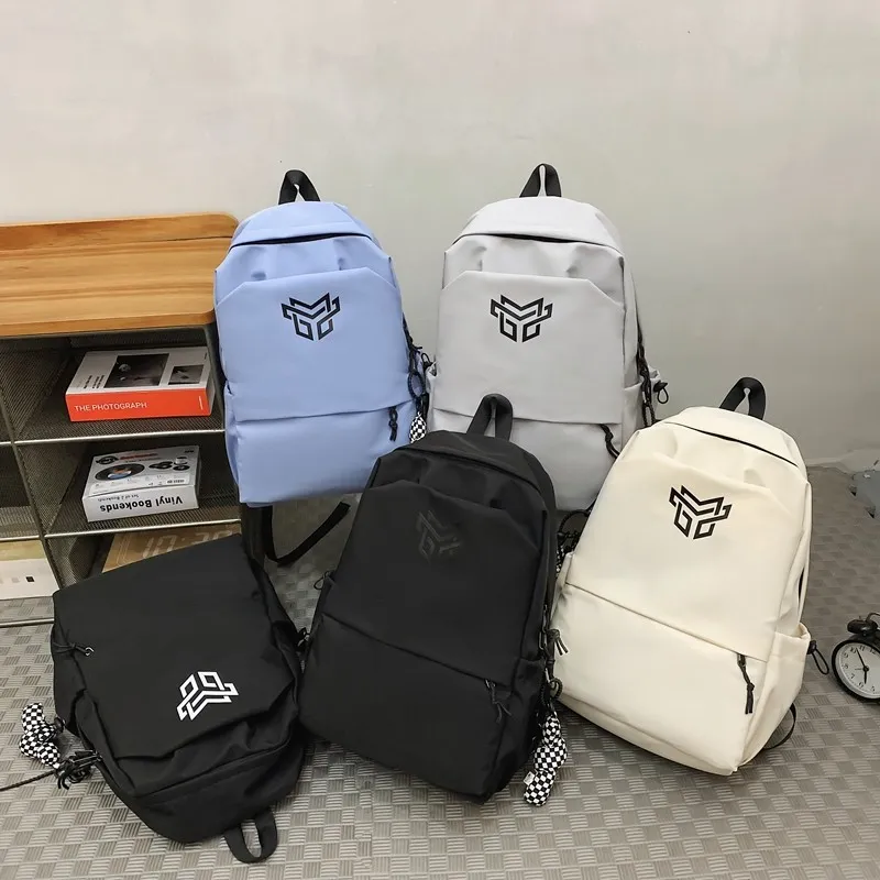 URBAN FOREST Nylon Backpack Unisex Black With White Logo/Black Logo/White/Gray/Blue-4