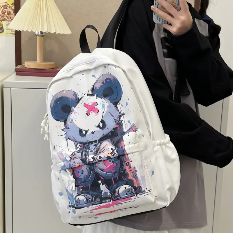 URBAN FOREST Nylon Backpack Unisex Black/White-3