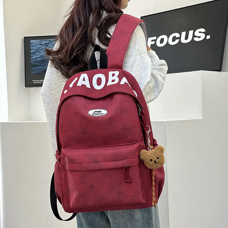 URBAN FOREST Nylon Backpack Unisex White/Black/Burgundy/Green-14