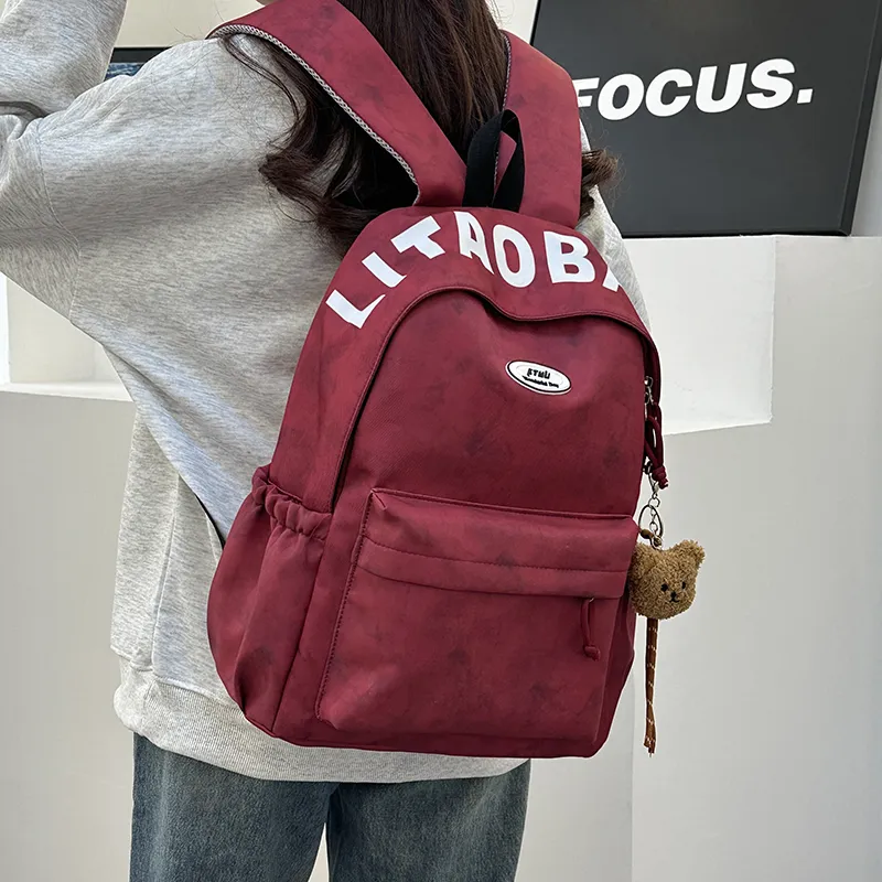 URBAN FOREST Nylon Backpack Unisex White/Black/Burgundy/Green-13