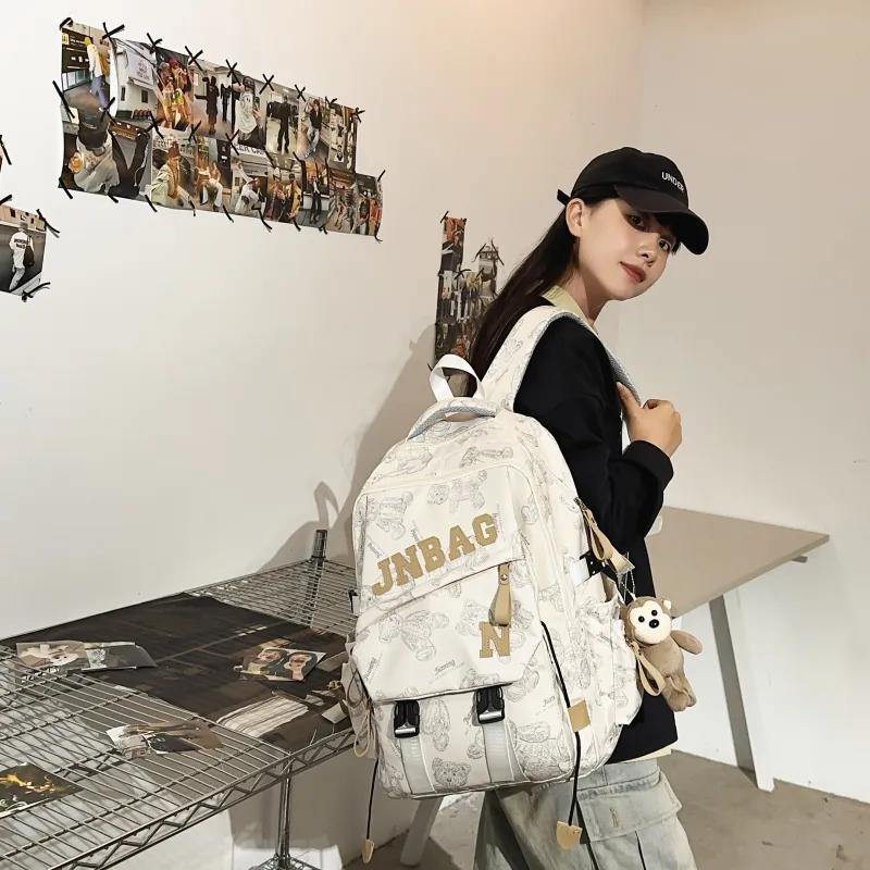 URBAN FOREST Nylon Backpack Regular Unisex White/Black/Burgundy/Green-3