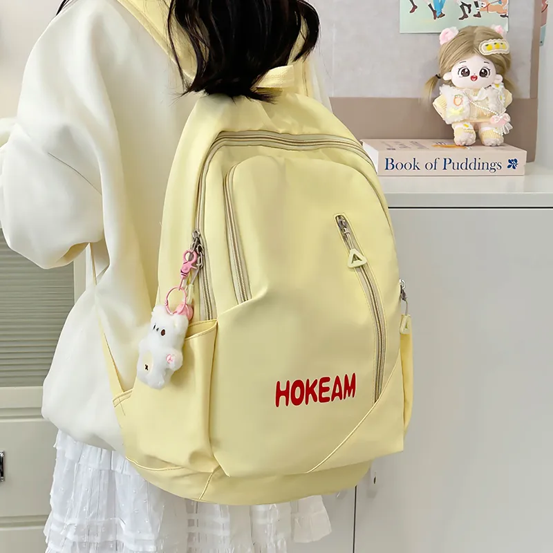 URBAN FOREST Nylon Backpack Unisex Light Green/Pink/Yellow/Black/White-13