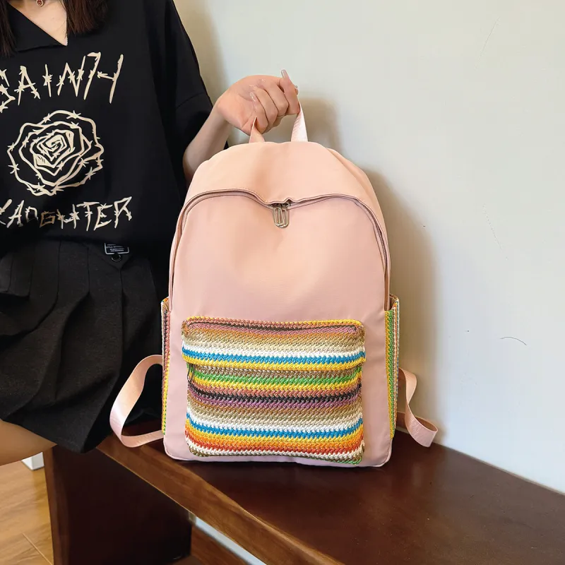 URBAN FOREST Oxford Backpack Regular Unisex Ecru/Black/Green/Pink-24