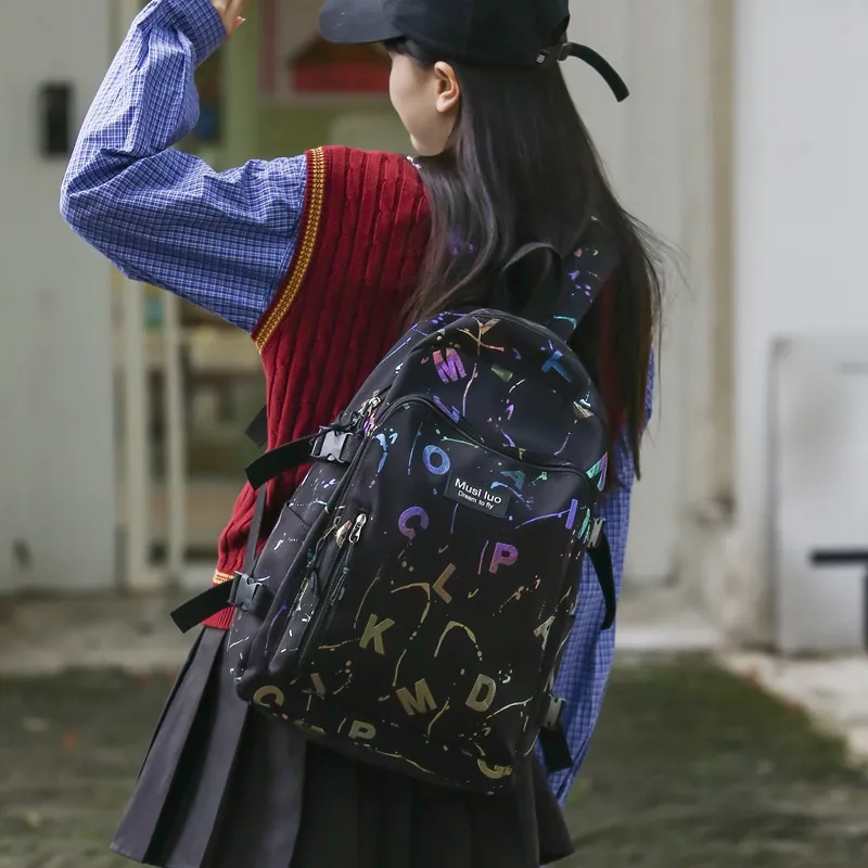 URBAN FOREST Nylon Backpack Unisex White/Black/Blue/Pink-8