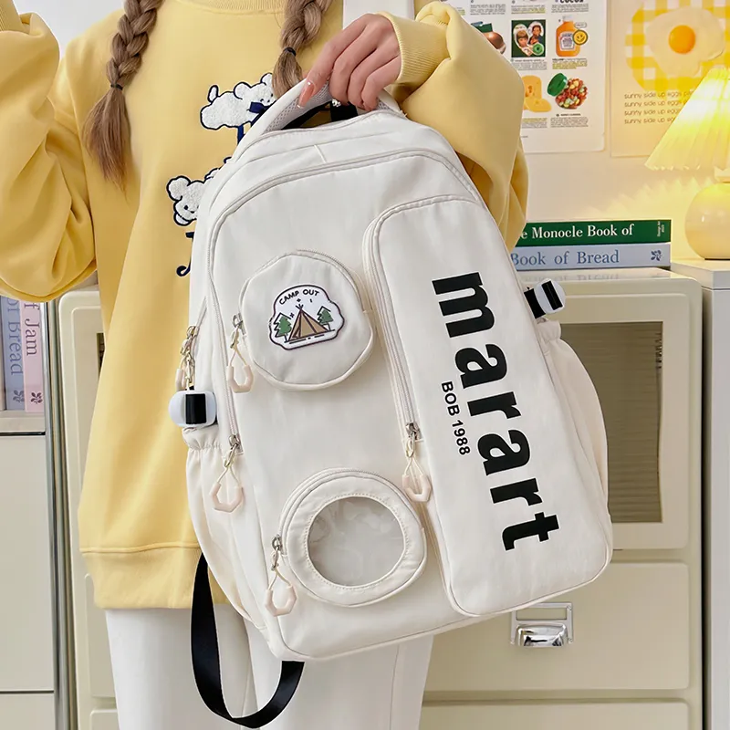 URBAN FOREST Nylon Backpack Regular Unisex Ecru/Light Gray/Black/Yellow/Pink-2