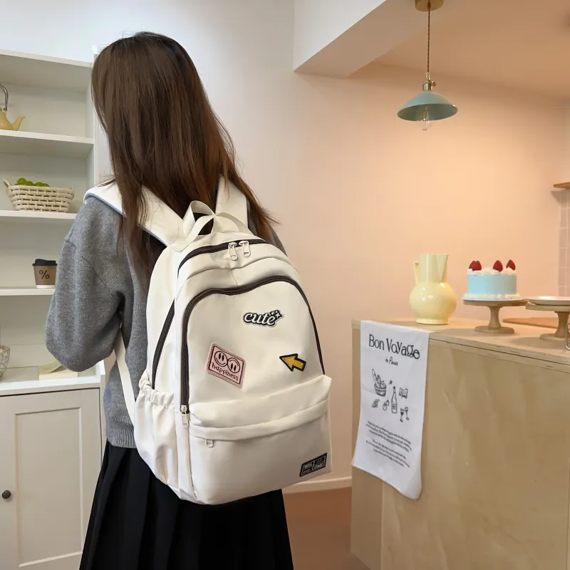 URBAN FOREST Nylon Backpack Unisex White/Black/Yellow/Green-2