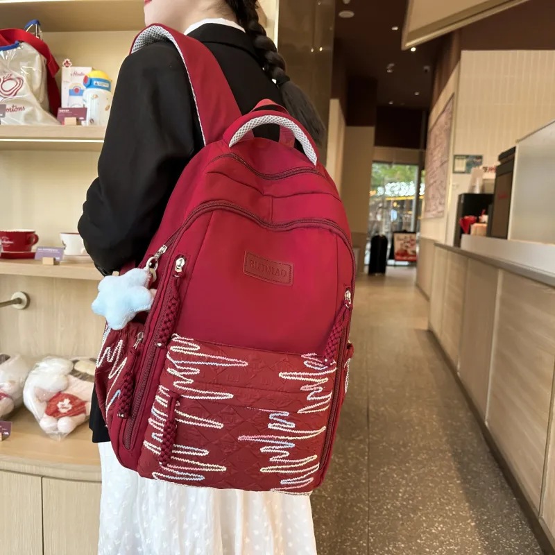 URBAN FOREST Nylon Backpack Unisex White/Black/Red/Yellow/Pink-12