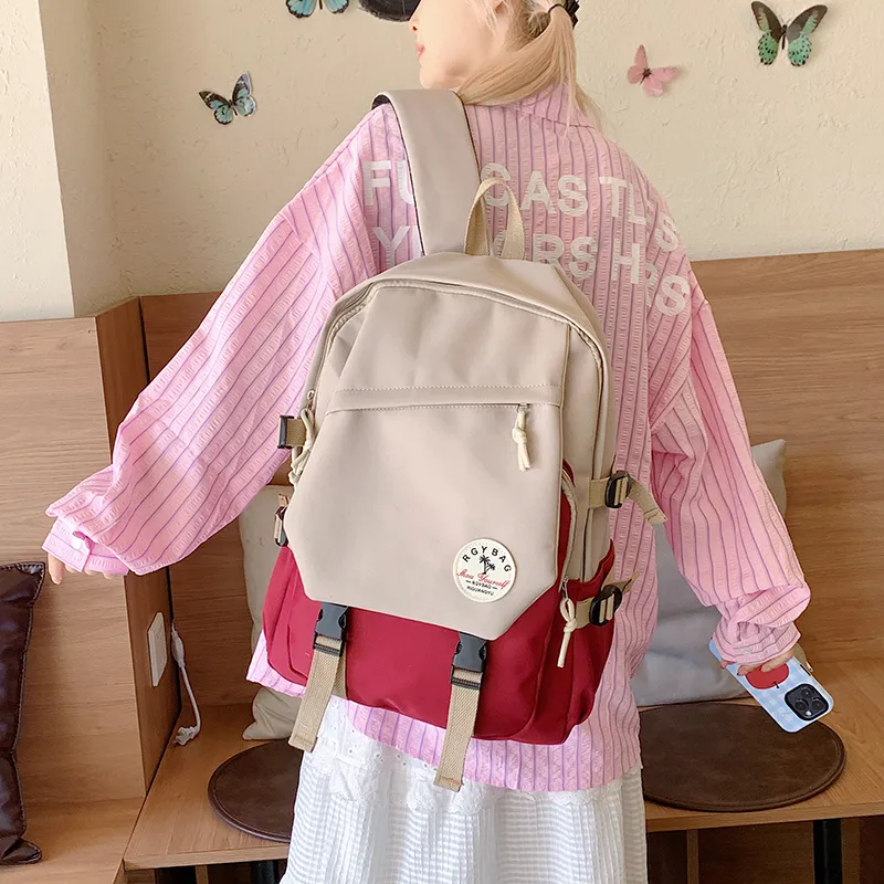URBAN FOREST Nylon Fabric Backpack Unisex Red/Light Blue/Blue/Dark Blue-1