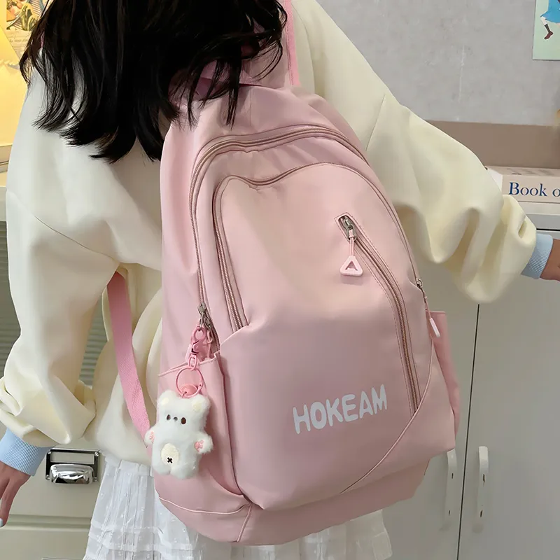 URBAN FOREST Nylon Backpack Unisex Light Green/Pink/Yellow/Black/White-9