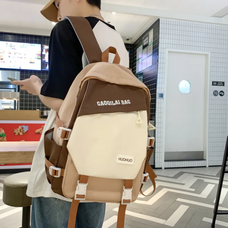 URBAN FOREST Nylon Backpack Unisex Burgundy/Pink/Khaki/Black-17