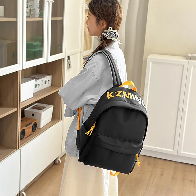 URBAN FOREST Nylon Backpack Unisex Black/Red/Yellow/Navy Blue-3