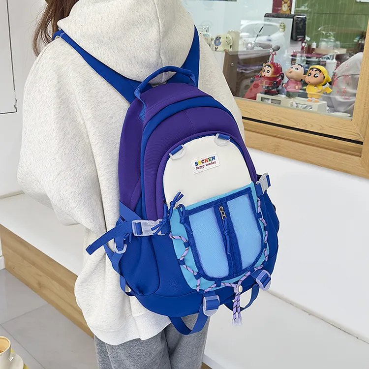 URBAN FOREST Nylon Backpack Unisex Light Yellow/Blue/Black/Pink-10