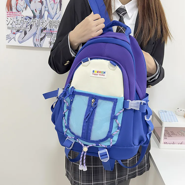 URBAN FOREST Nylon Backpack Unisex Light Yellow/Blue/Black/Pink-11