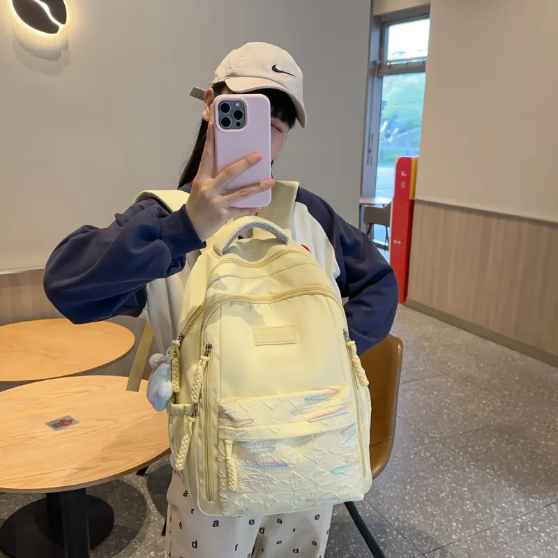 URBAN FOREST Nylon Backpack Unisex White/Black/Red/Yellow/Pink-17