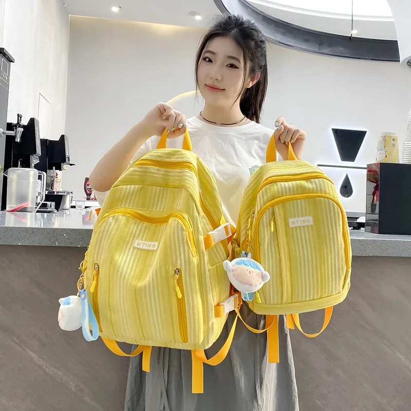 URBAN FOREST Nylon Backpack Unisex Pink/Green/Yellow/Black/White-17
