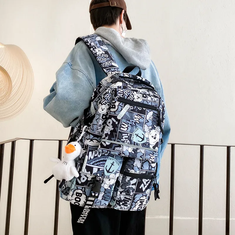 URBAN FOREST Nylon Backpack Unisex Black/Red/Purple/Blue-3