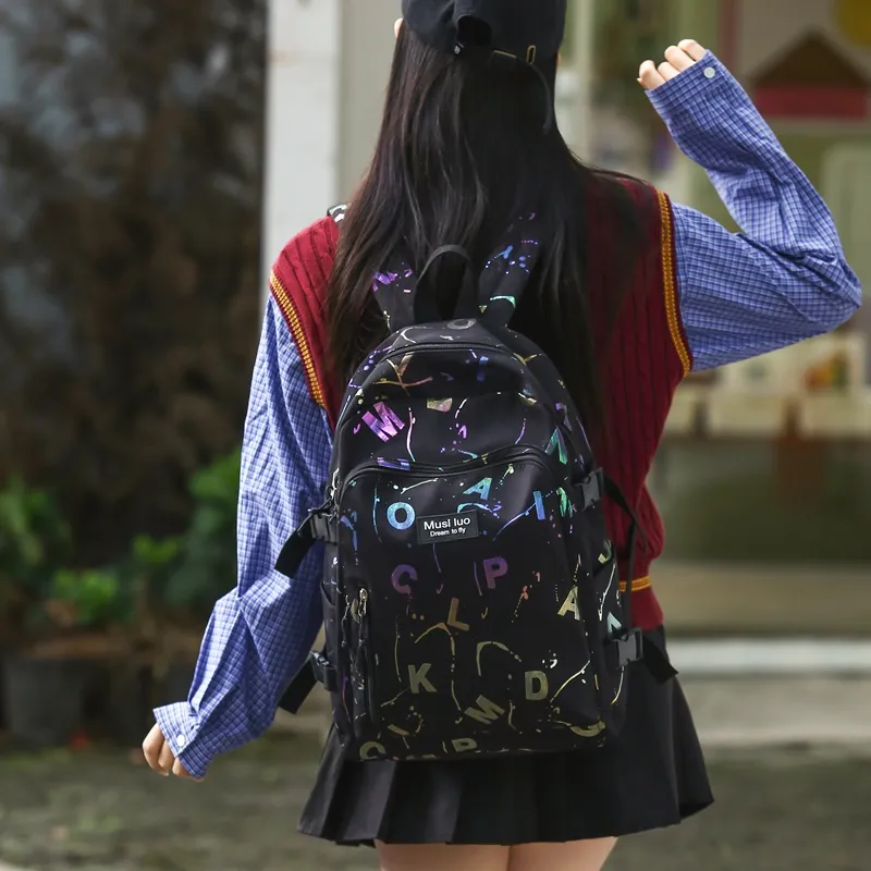 URBAN FOREST Nylon Backpack Unisex White/Black/Blue/Pink-9