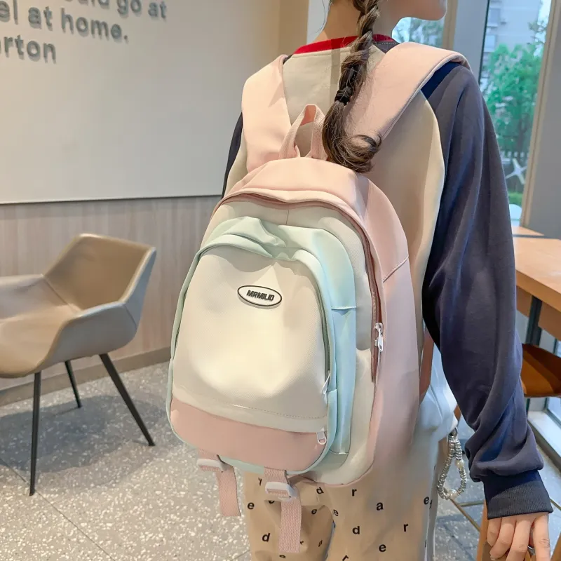 URBAN FOREST Nylon Backpack Unisex Black/Pink/Light Yellow/Light Blue/Jasper-6