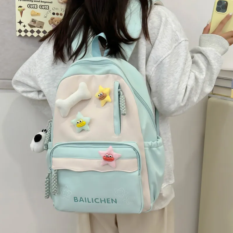 URBAN FOREST Nylon Backpack Unisex Pink/Violet/Khaki/Cyan/Lake Blue/Black-18