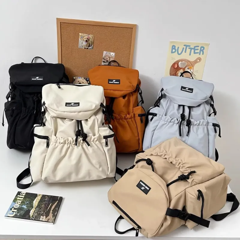 URBAN FOREST Nylon Backpack Unisex Ecru/Light Gray/Black/Orange Red/Khaki-9