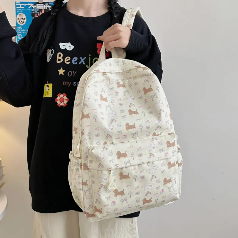 URBAN FOREST Nylon Backpack Unisex Dachshund/Floral Puppy-1