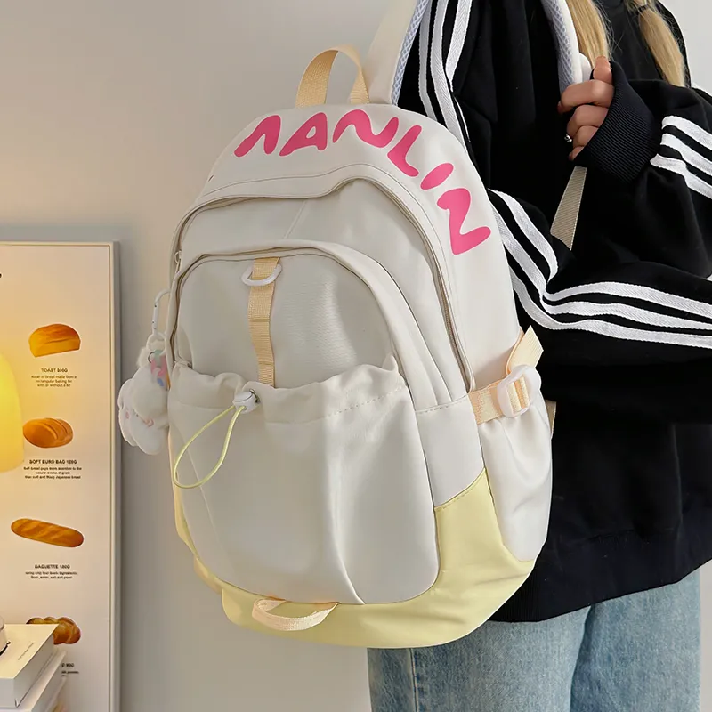 URBAN FOREST Nylon Backpack Unisex Yellow/Blue/Pink/Black/White-3