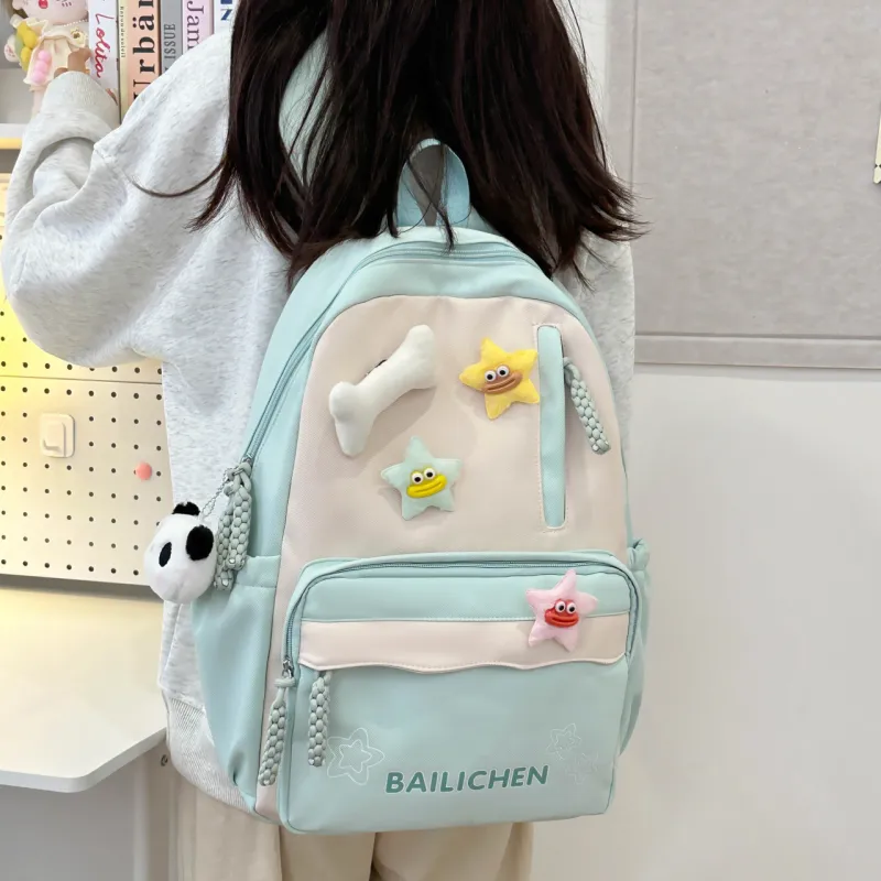 URBAN FOREST Nylon Backpack Unisex Pink/Violet/Khaki/Cyan/Lake Blue/Black-21
