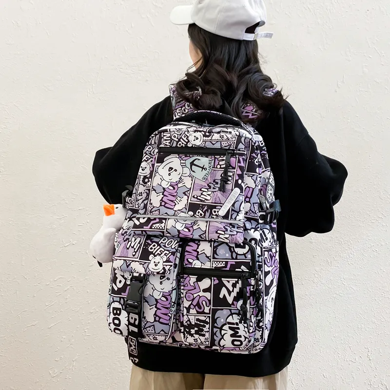 URBAN FOREST Nylon Backpack Unisex Black/Red/Purple/Blue-10
