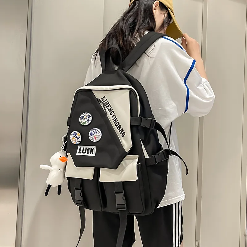URBAN FOREST Nylon Backpack Unisex White/Black/Purple/Blue-8