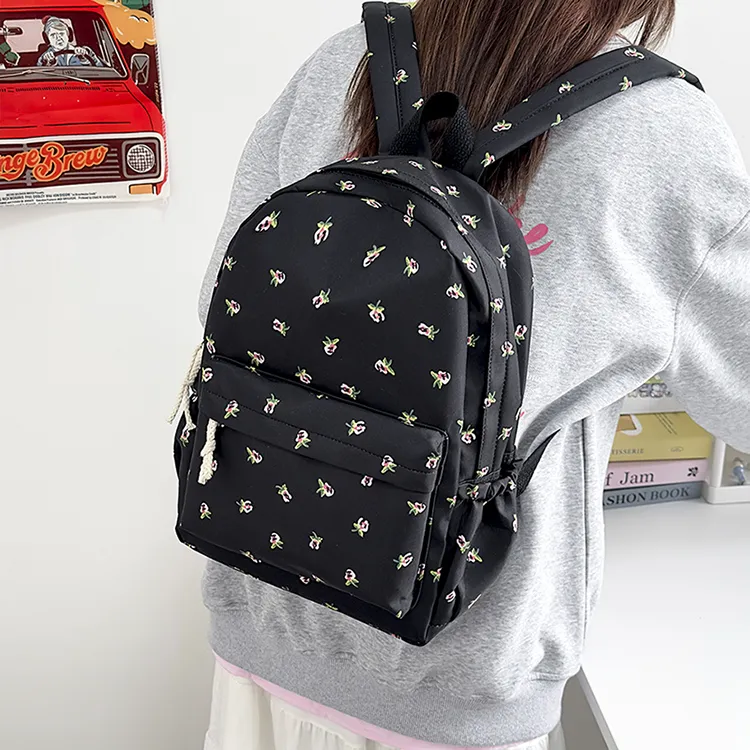 URBAN FOREST Nylon Backpack Unisex Ecru/Black/Pink/Sky Blue-11