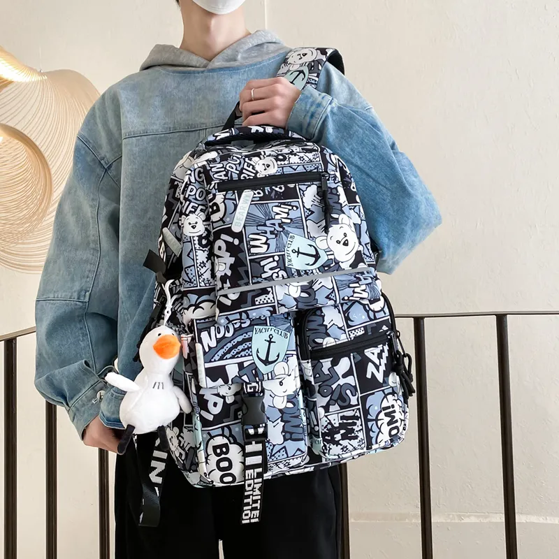 URBAN FOREST Nylon Backpack Unisex Black/Red/Purple/Blue-4