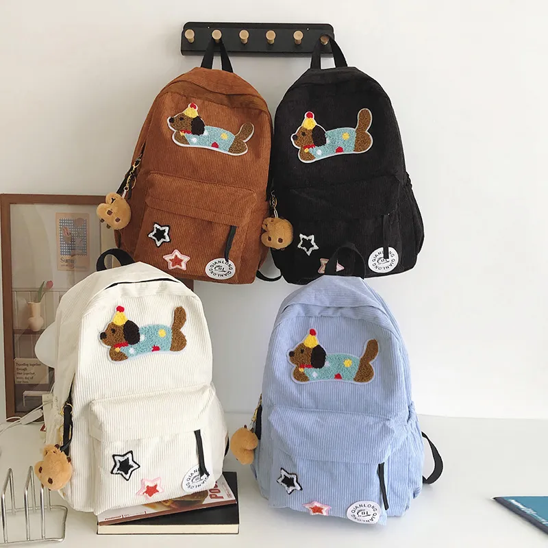 URBAN FOREST Corduroy Backpack Women's White/Black/Dark Brown/Sky Blue-9