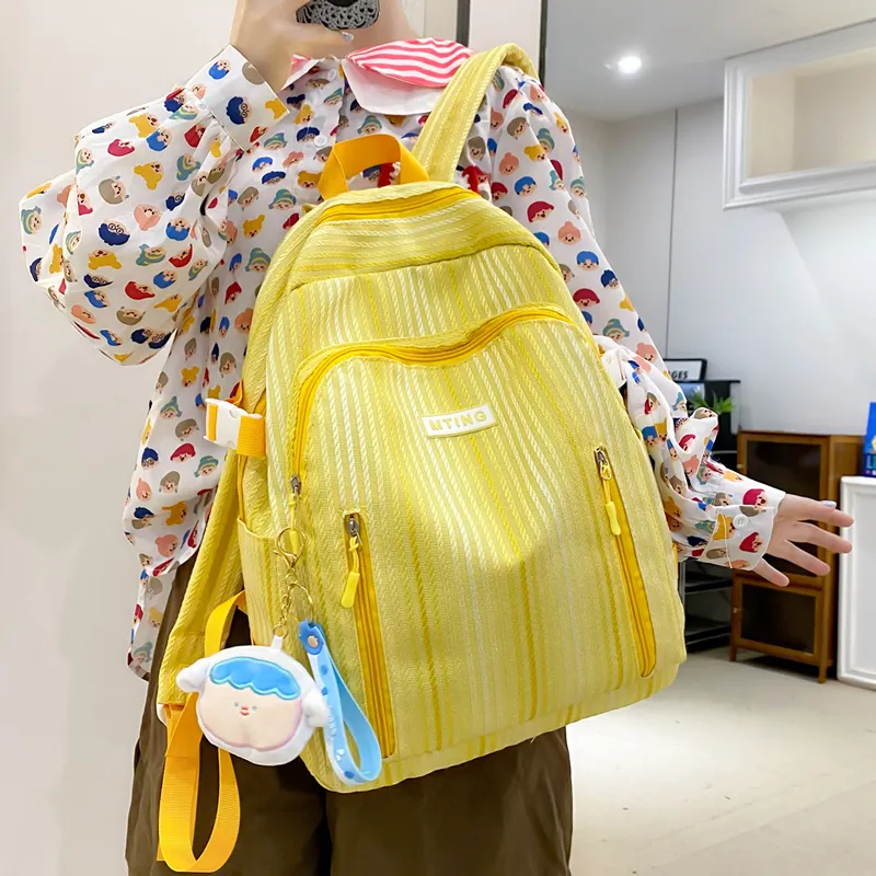 URBAN FOREST Nylon Backpack Unisex Pink/Green/Yellow/Black/White-16