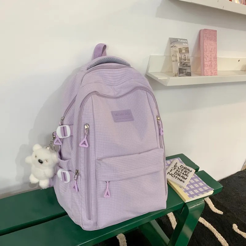 URBAN FOREST Nylon Backpack Unisex Ecru/Black/Pink/Light Purple/Yellow/Light Blue-16