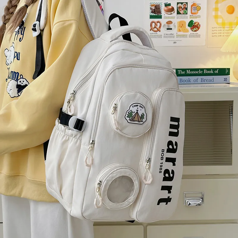 URBAN FOREST Nylon Backpack Regular Unisex Ecru/Light Gray/Black/Yellow/Pink-3