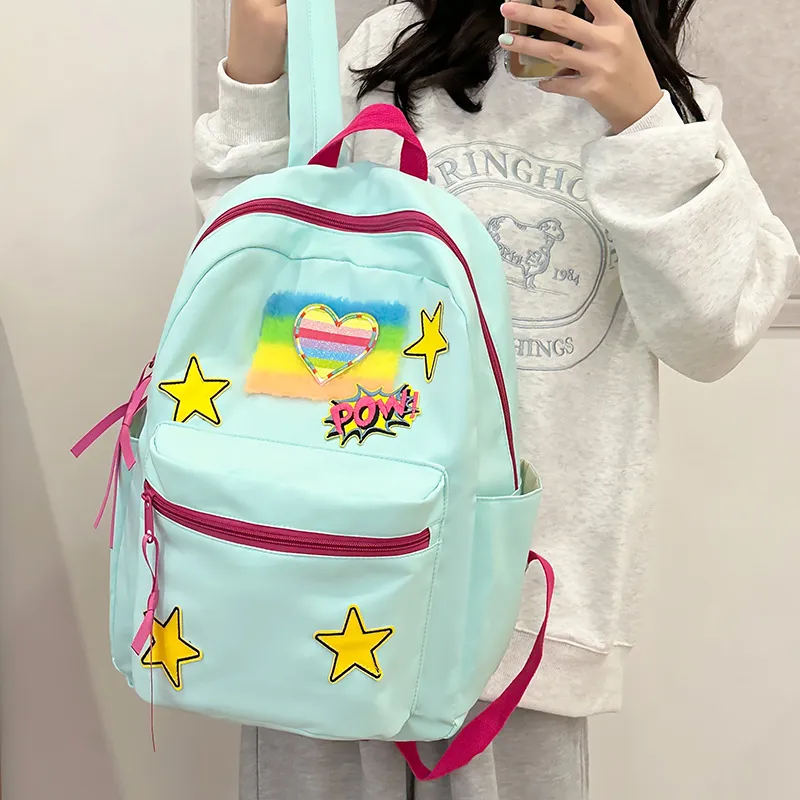 URBAN FOREST Nylon Backpack Unisex White/Black/Yellow/Blue/Pink-7