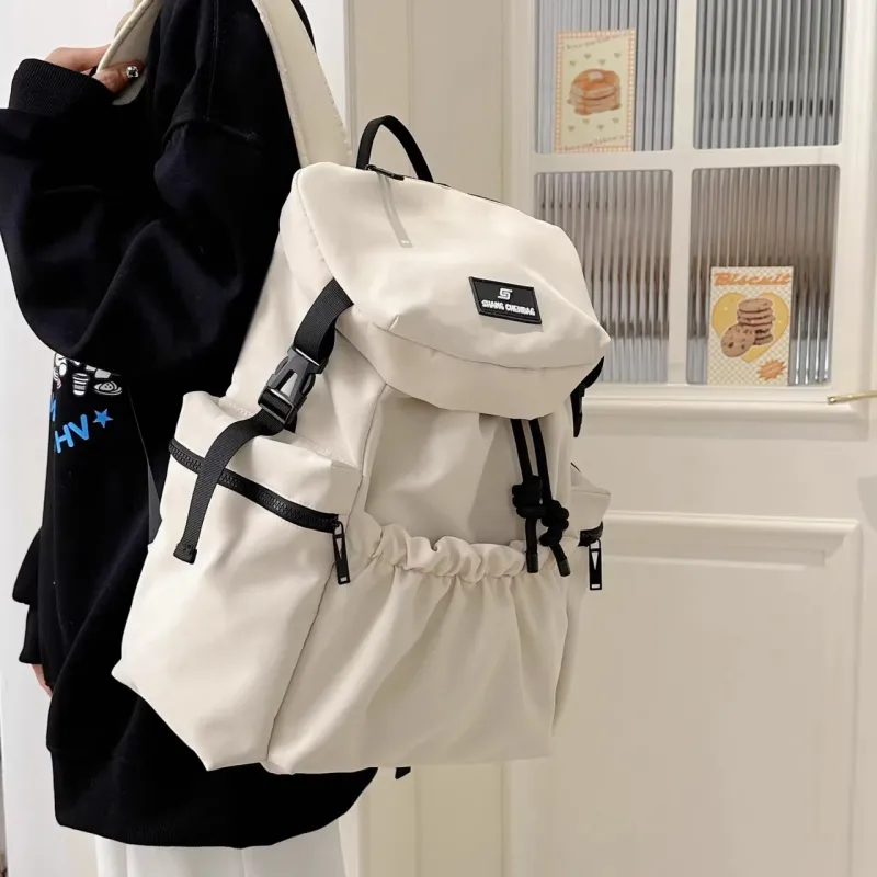 URBAN FOREST Nylon Backpack Unisex Ecru/Light Gray/Black/Orange Red/Khaki-3