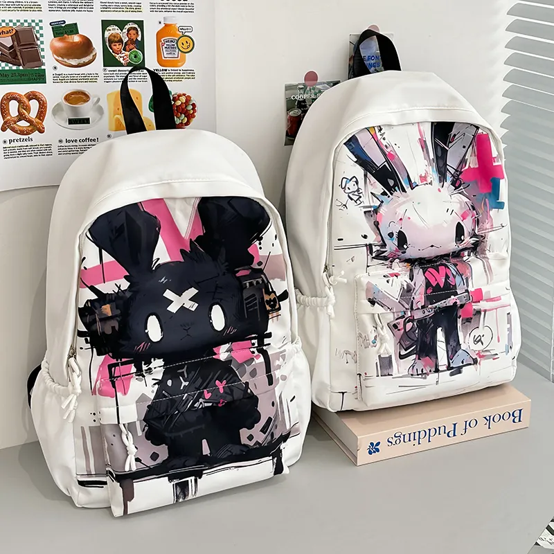 URBAN FOREST Nylon Backpack Unisex Black/White-5