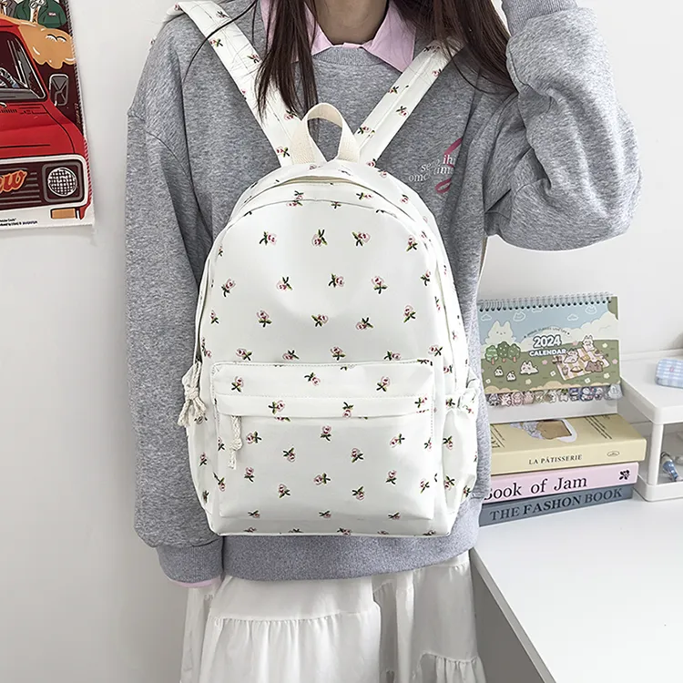 URBAN FOREST Nylon Backpack Unisex Ecru/Black/Pink/Sky Blue-3
