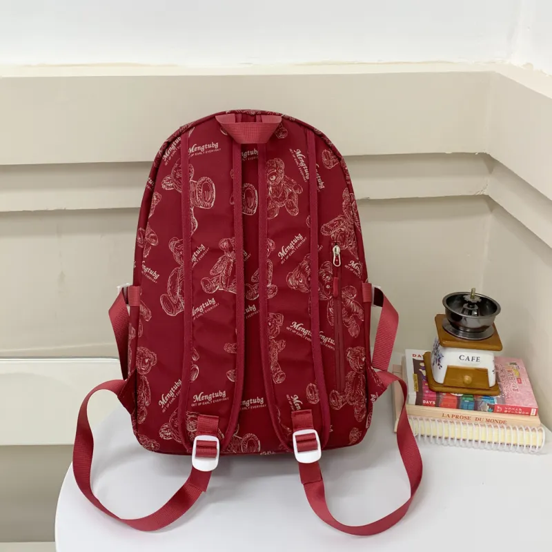 URBAN FOREST Nylon Fabric Backpack Unisex Black/Red/White/Green-8
