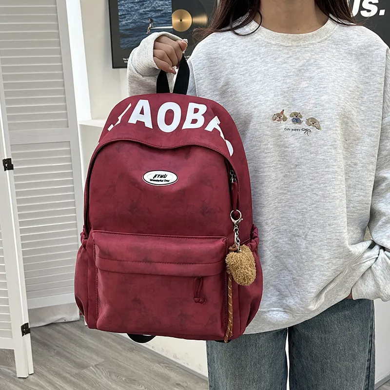 URBAN FOREST Nylon Backpack Unisex White/Black/Burgundy/Green-11