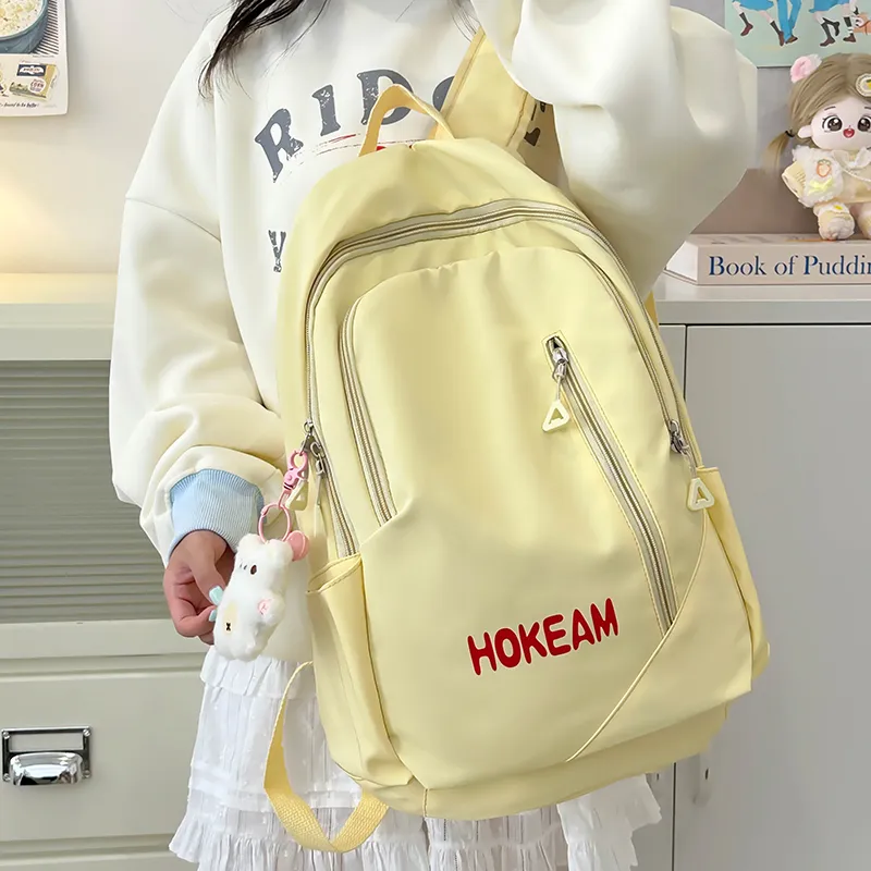 URBAN FOREST Nylon Backpack Unisex Light Green/Pink/Yellow/Black/White-17