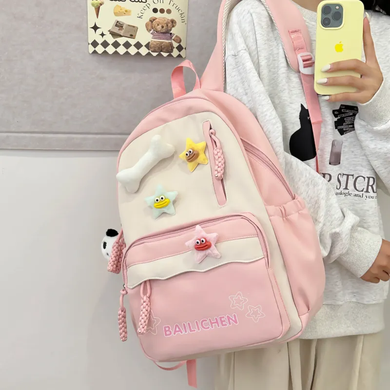 URBAN FOREST Nylon Backpack Unisex Pink/Violet/Khaki/Cyan/Lake Blue/Black-4