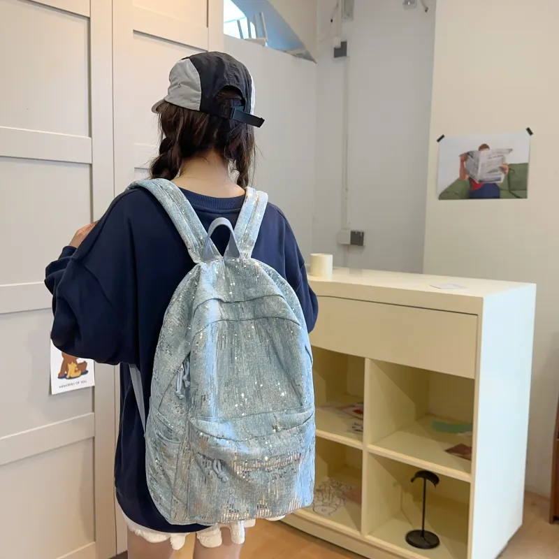 URBAN FOREST Denim Backpack Regular Unisex Black/Light Blue/Dark Blue-11