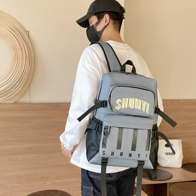 URBAN FOREST Composite Cloth Backpack Unisex Royal Blue/Beige Yellow/Gray/Black-9